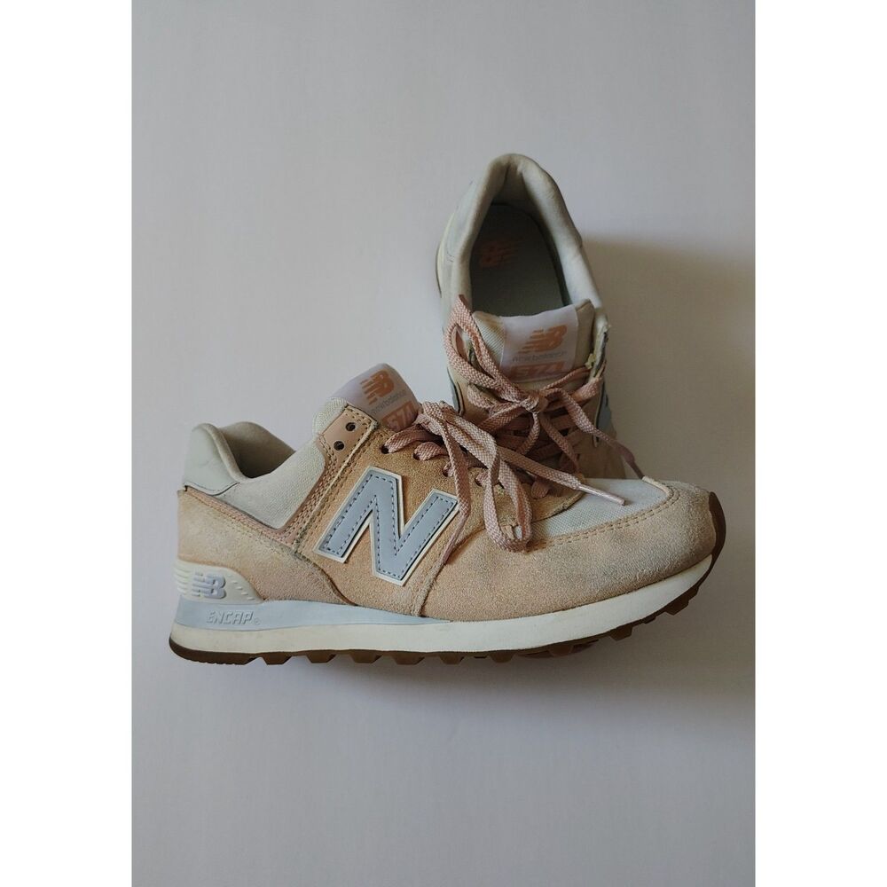 New Balance 574 Women's Neutral Peach Suede Sneakers 7.5 Retro Athleisure Shoes